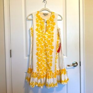 Sachin‎ & Babi Lemon Yellow White Lily Floral Ruffle Hem Dress